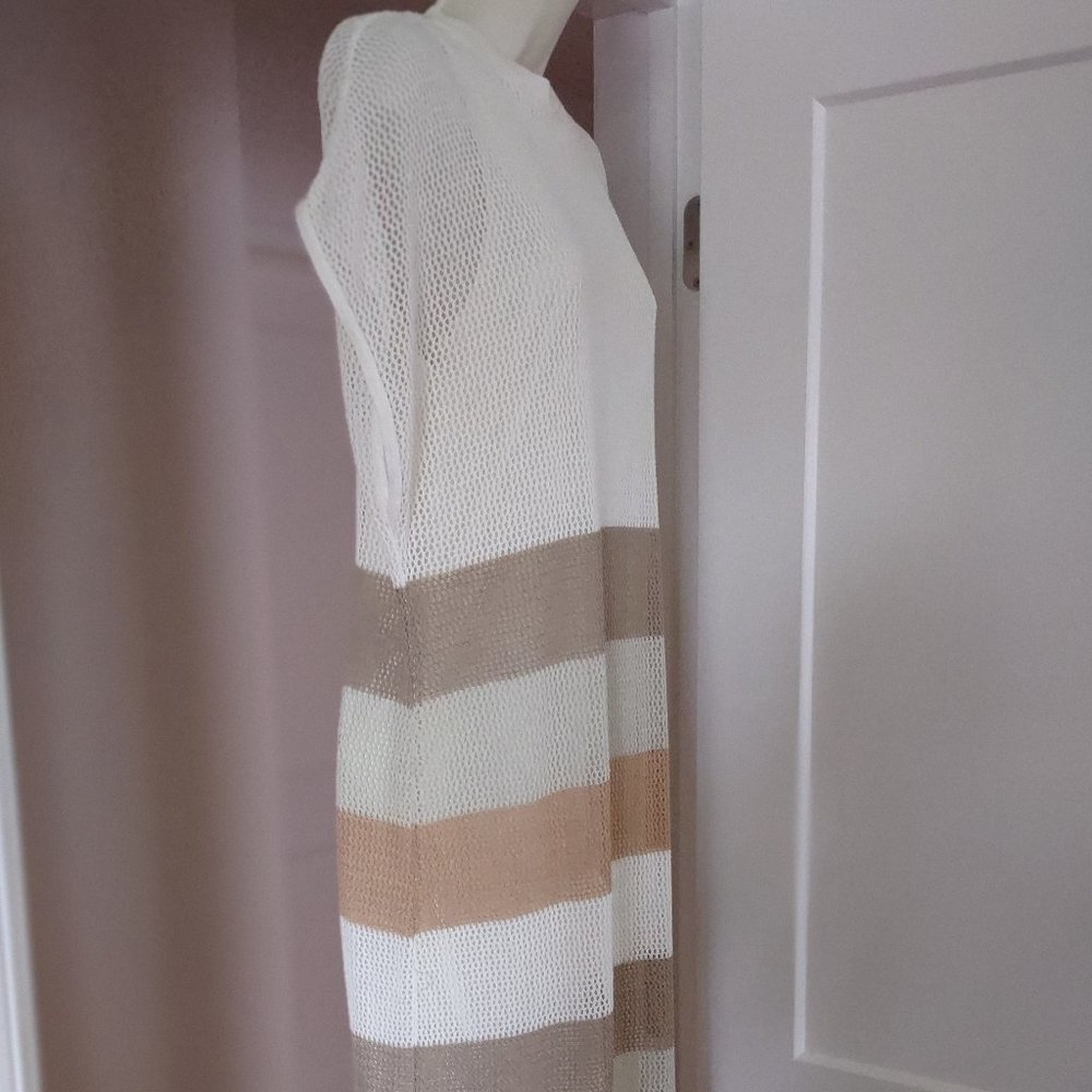 ZARA Womens Stripped Knit Mesh Dress Tunic Tie Back - SMALL - Picture 4 of 10